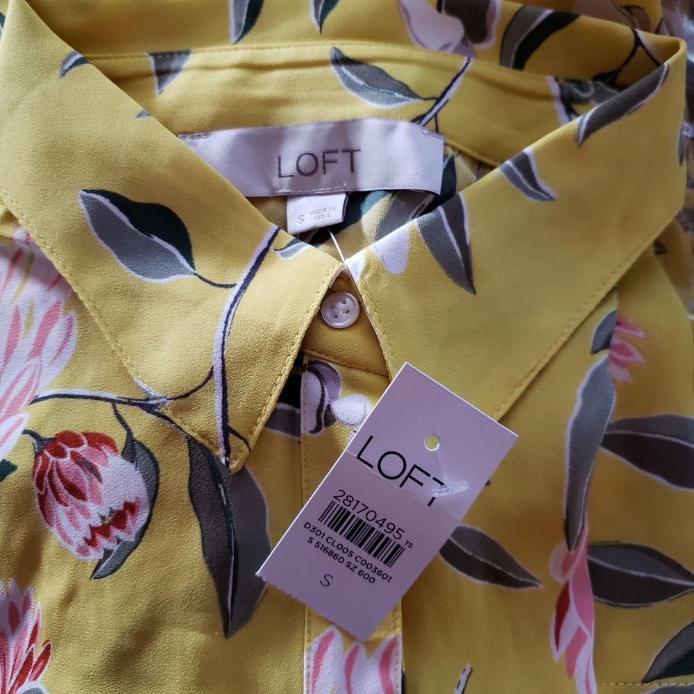 NWT LOFT Floral Mixed Media Buttondown Shell - Picture 9 of 10